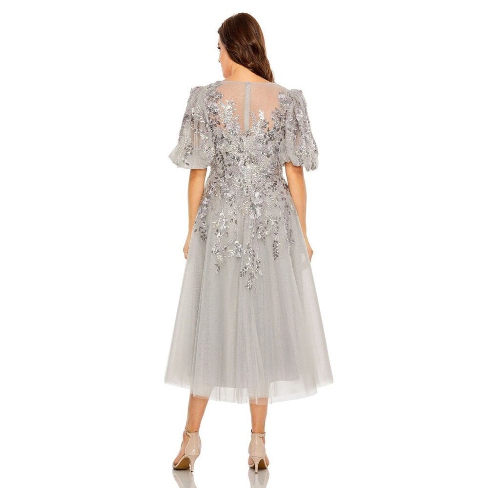 Mac Duggal Silver Sequin & Tulle Midi Dress - Picture 2 of 3